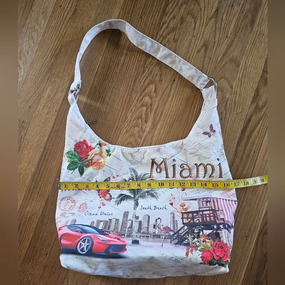 Miami Beach Vacation Postcard Print Zippered Shoulder Bag NWOT - Picture 8 of 12